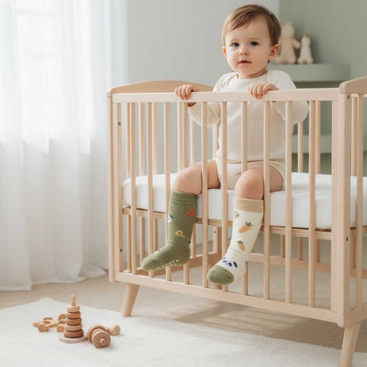 Baby boy front view in crib