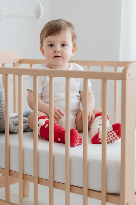 Baby boy front view in crib