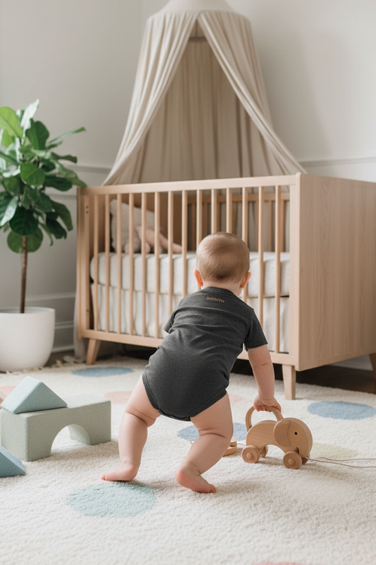 Baby boy in nursery - back view 3