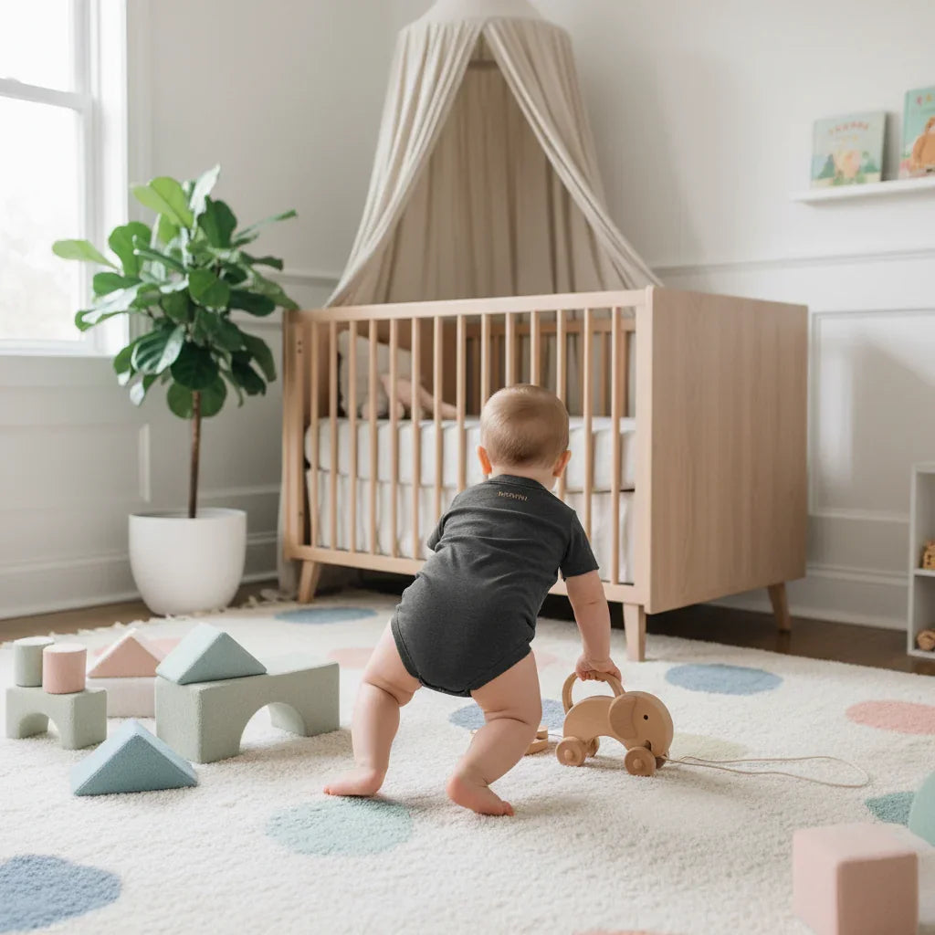 Baby boy in nursery - back view 3