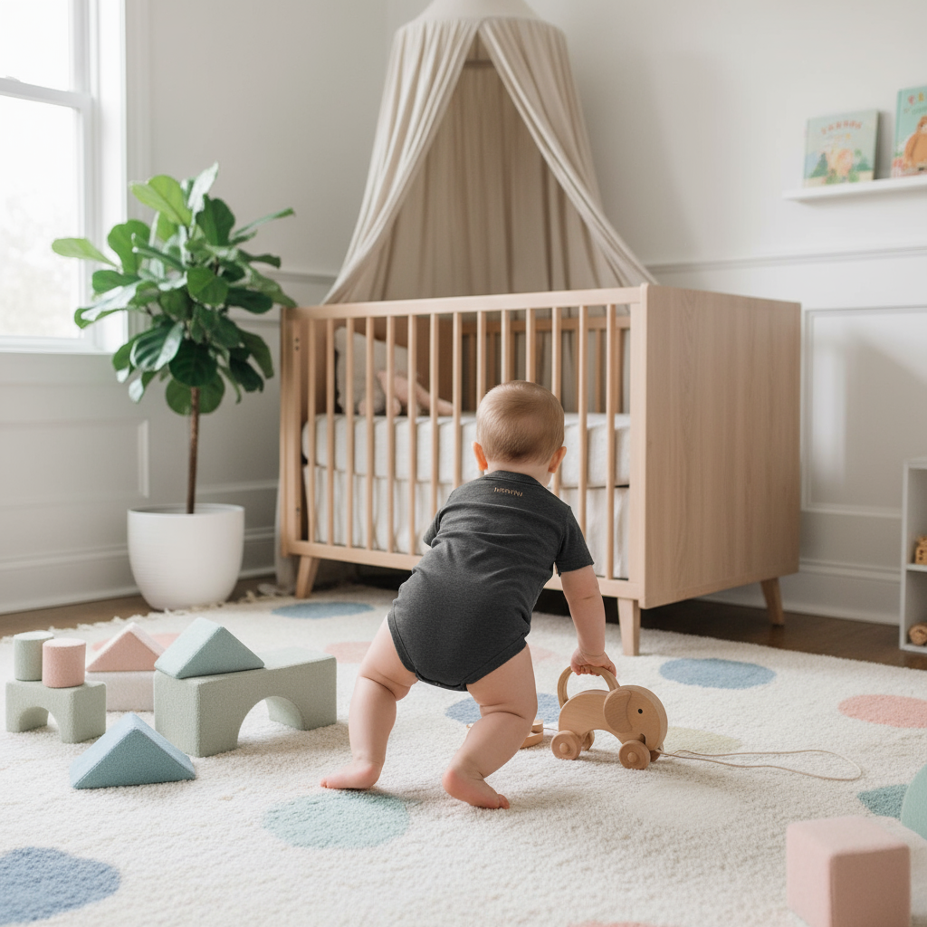 Baby boy in nursery - back view 3
