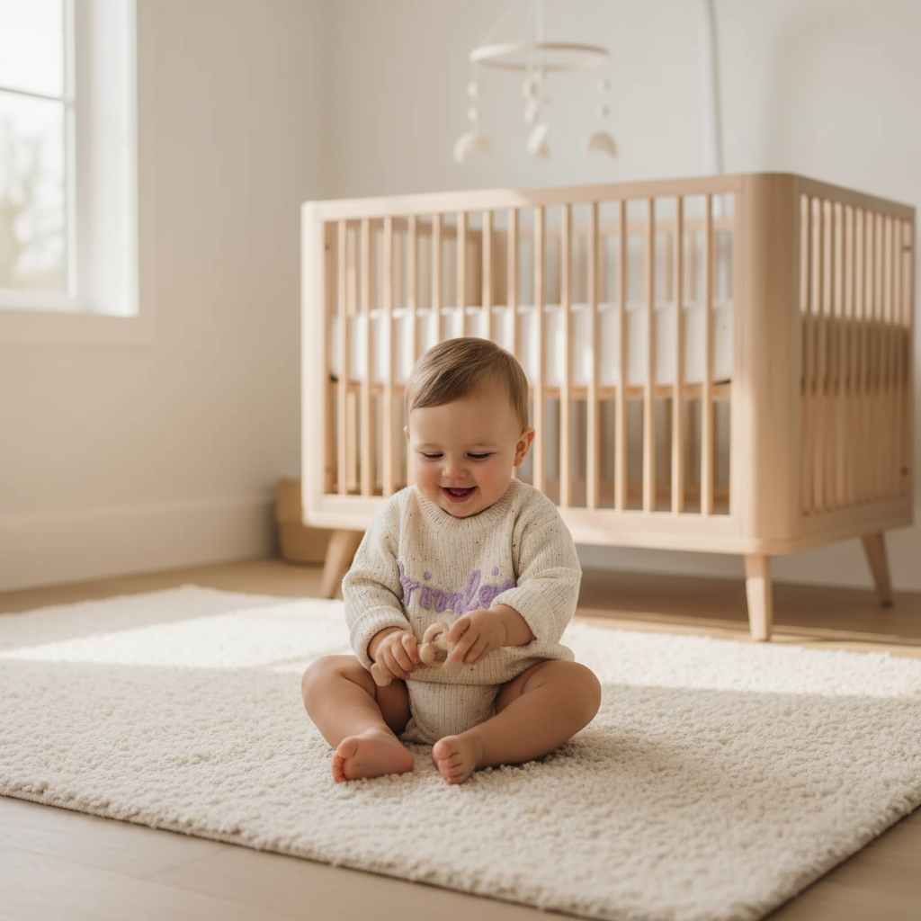 Baby boy playing in modern nursery