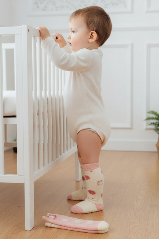 Baby boy side view standing