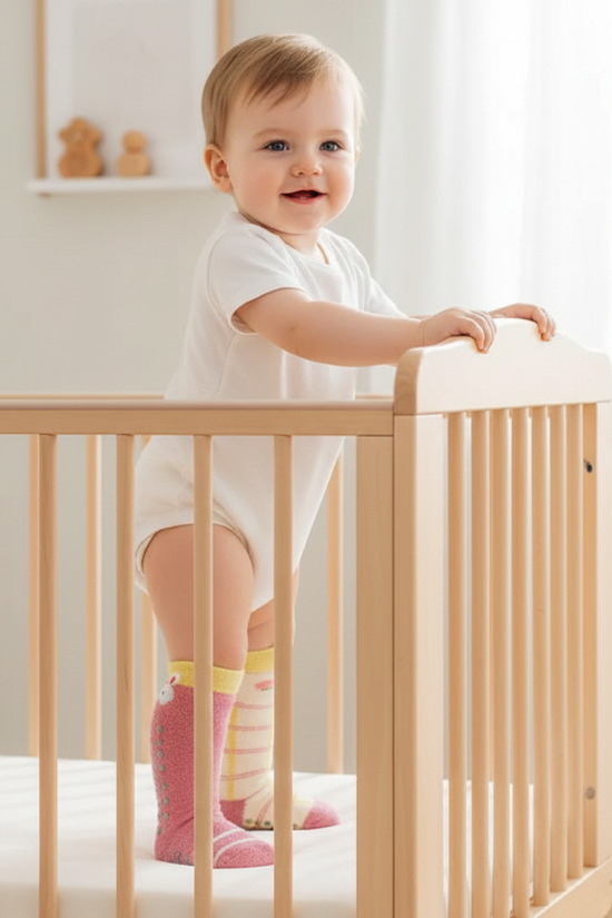 Baby boy side view standing