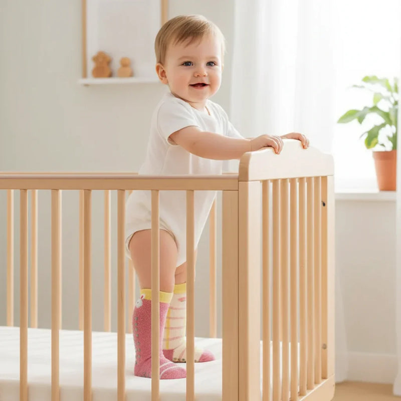 Baby boy side view standing