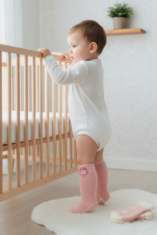 Baby boy side view standing