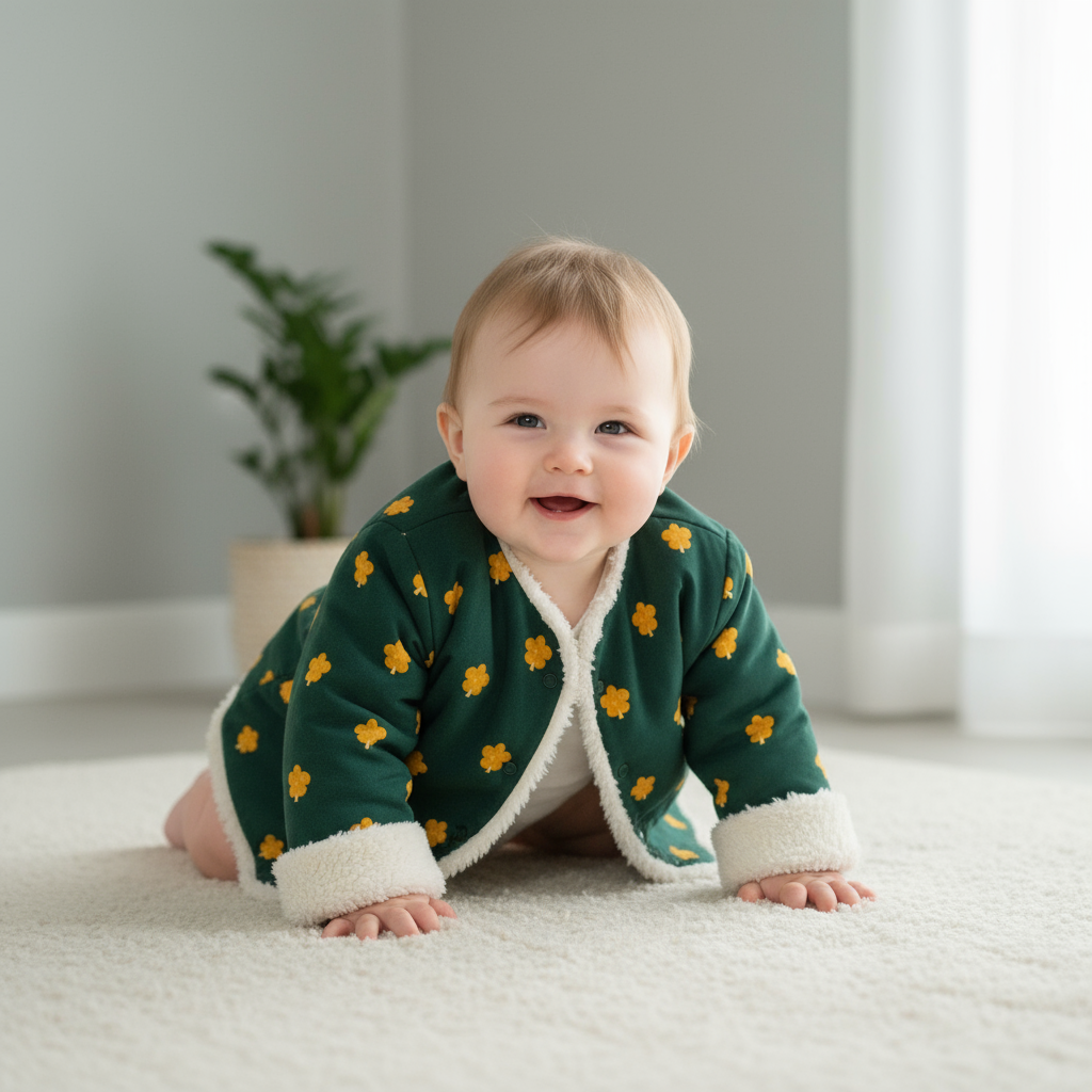 Baby crawling in jacket