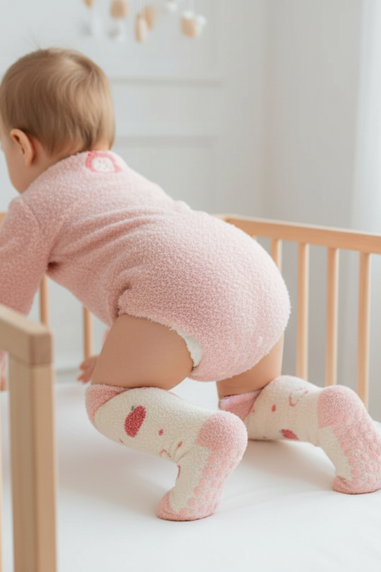 Baby girl back view crawling