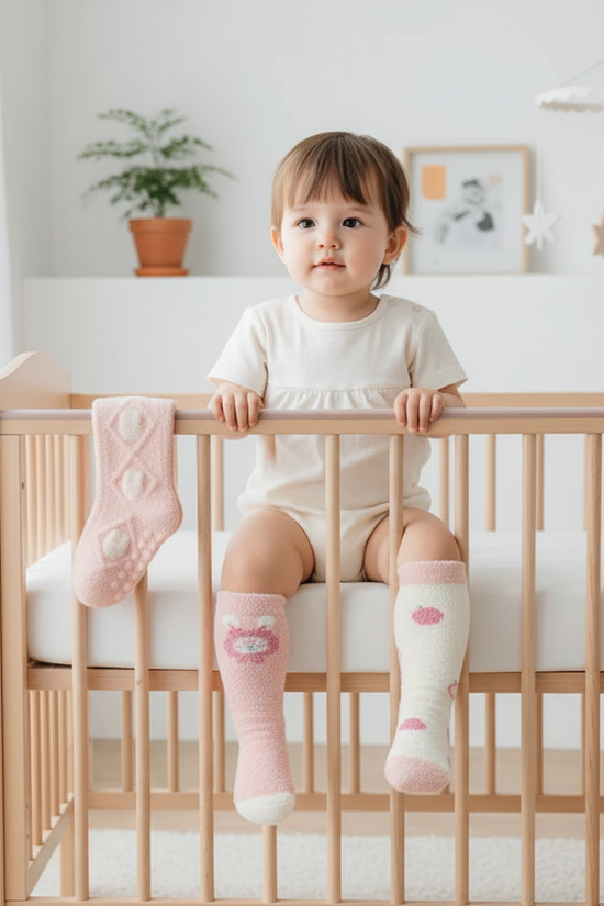 Baby girl front view in crib