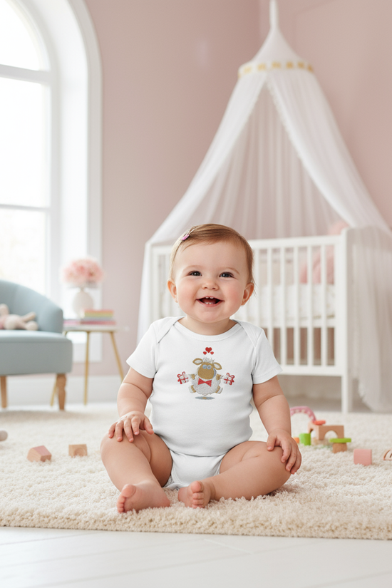 Baby girl in children's room - front view