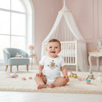 Baby girl in children's room - front view