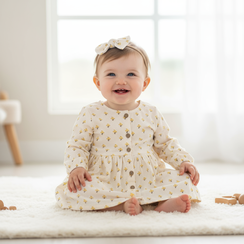Baby girl in floral dress - Studio shot