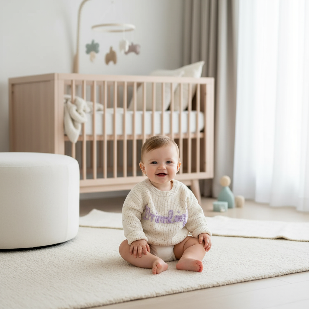 Baby girl in luxury nursery