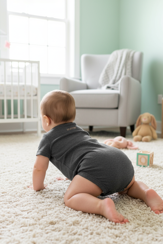 Baby girl in nursery - back view 2