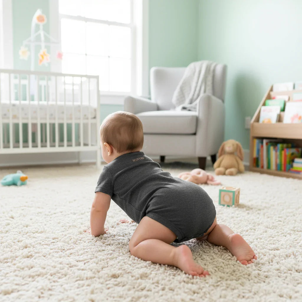 Baby girl in nursery - back view 2