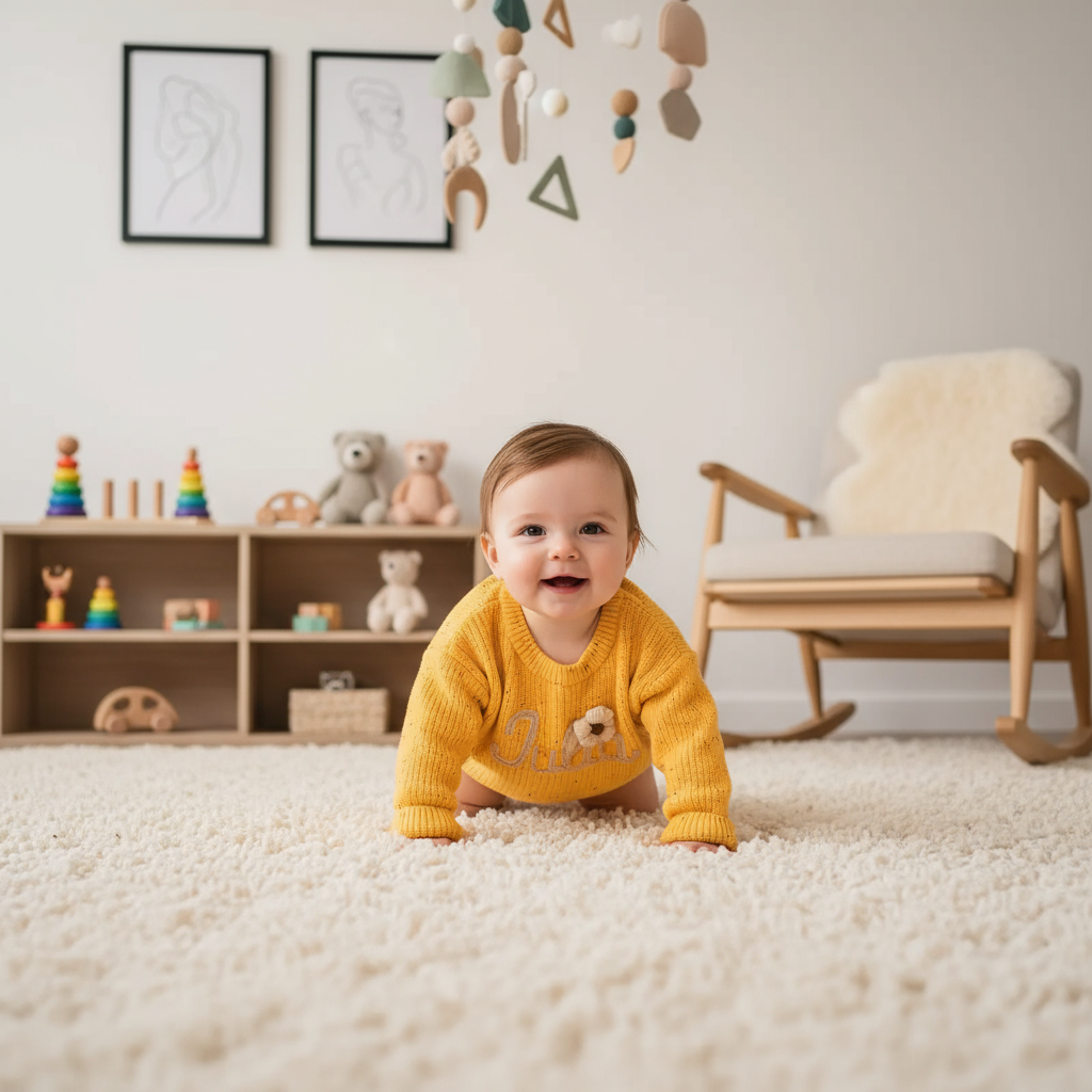Baby girl in nursery - crawling