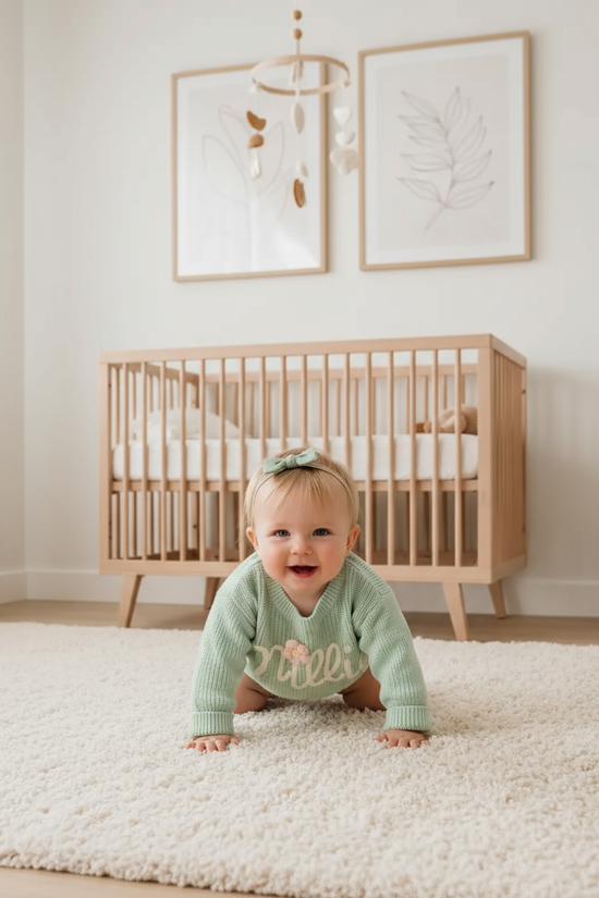 Baby girl in nursery - crawling
