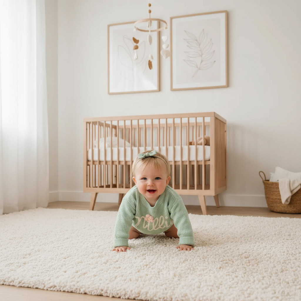 Baby girl in nursery - crawling