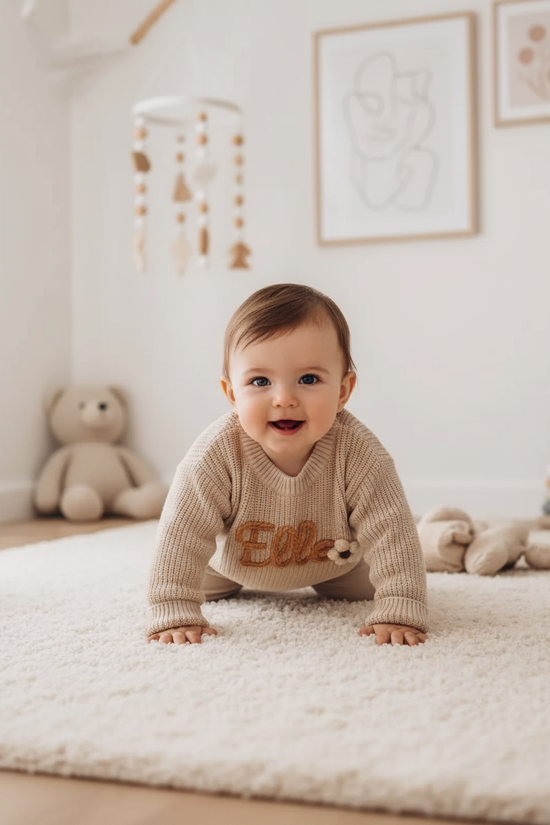 Baby girl in nursery - crawling