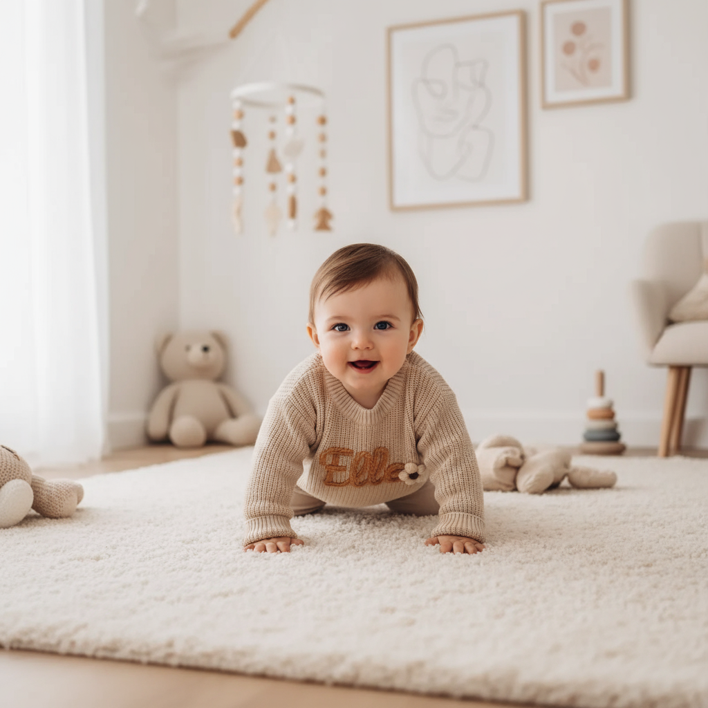 Baby girl in nursery - crawling