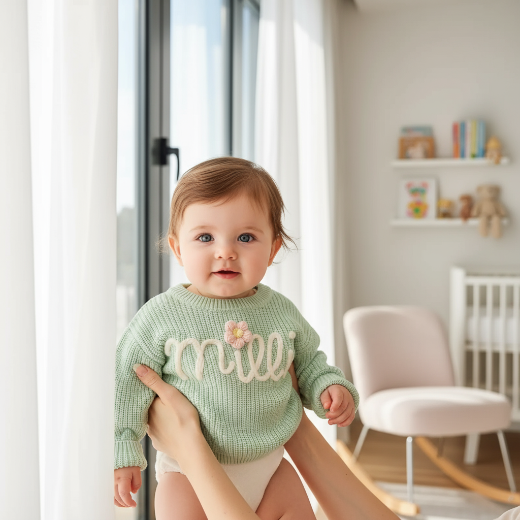 Baby girl in nursery - near window