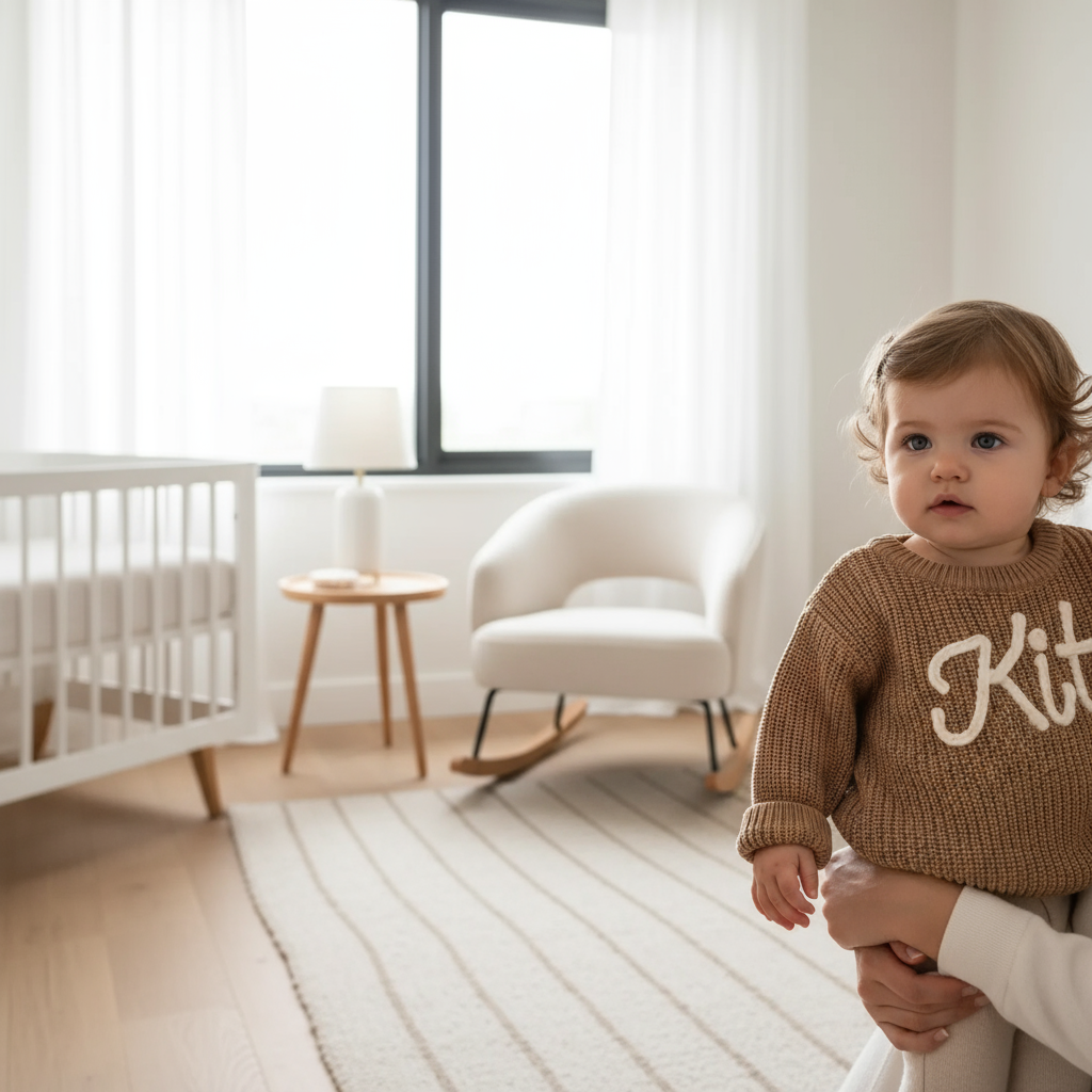 Baby girl in nursery - near window