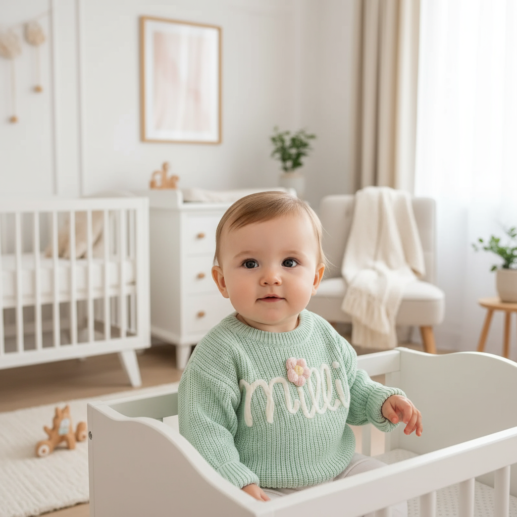 Baby girl in nursery - sitting