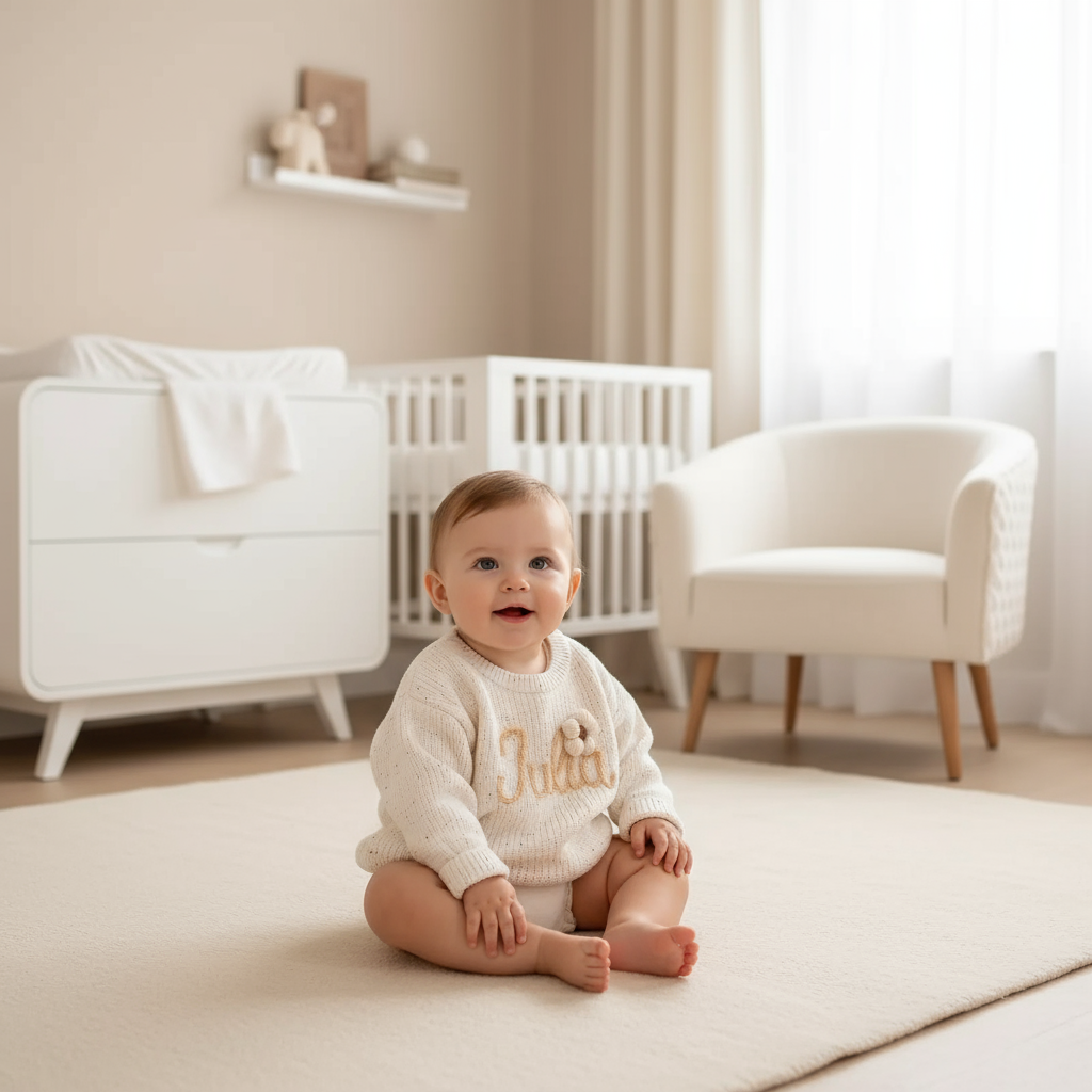 Baby girl in nursery - sitting