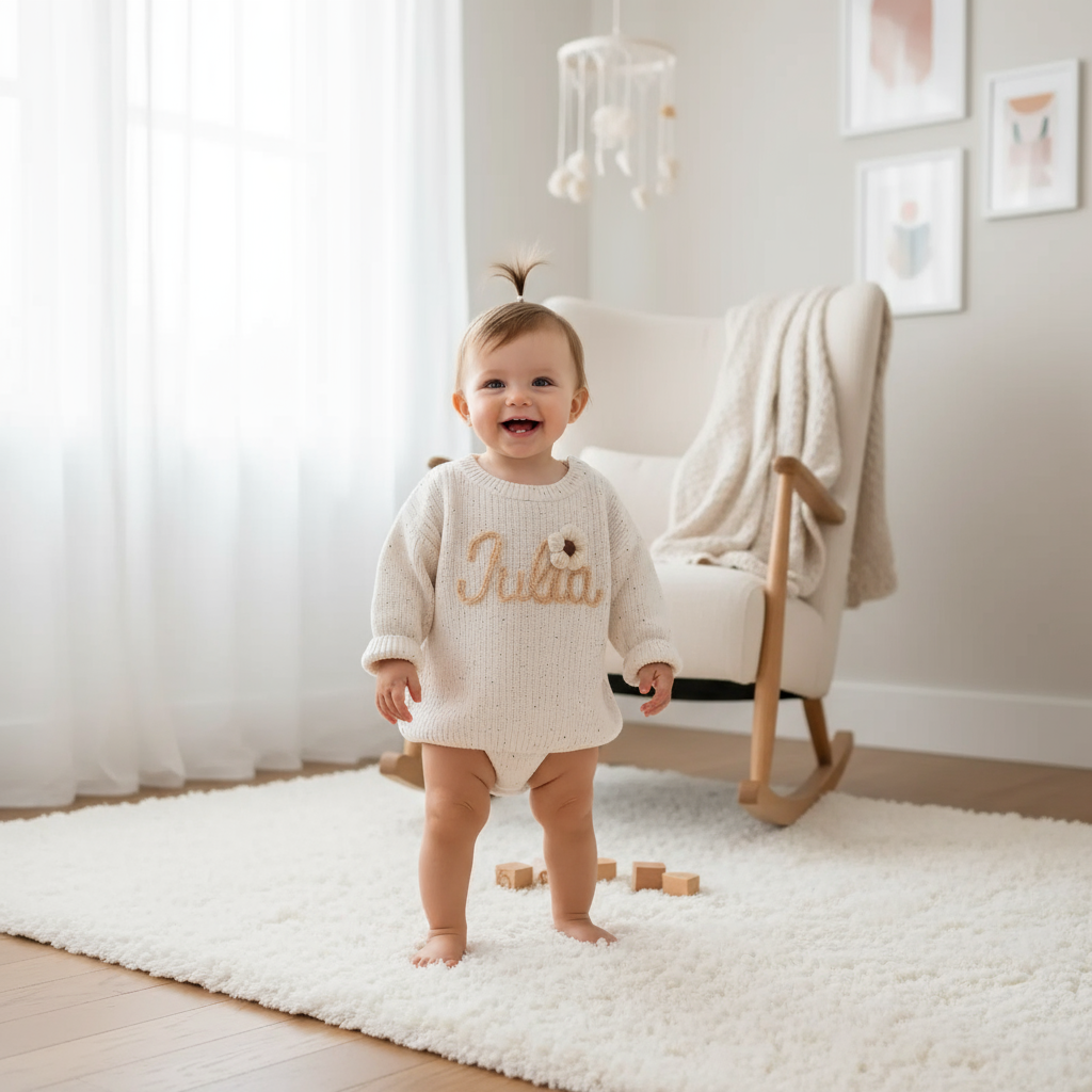 Baby girl in nursery - standing