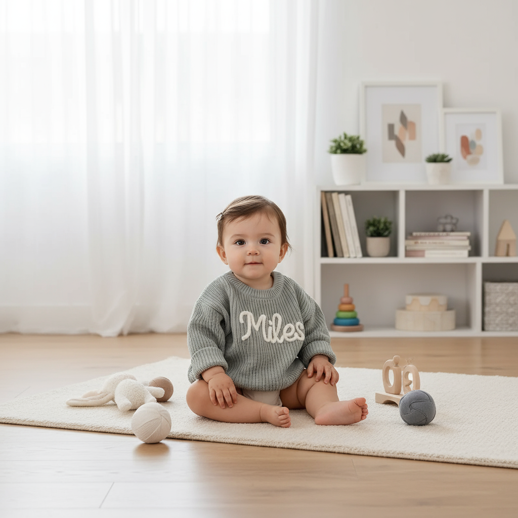Baby girl in nursery - with toys