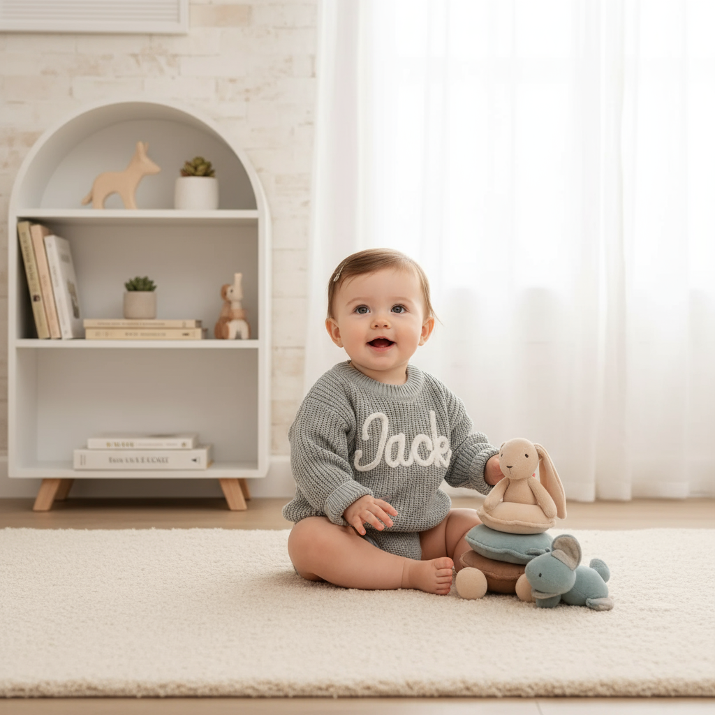 Baby girl in nursery - with toys