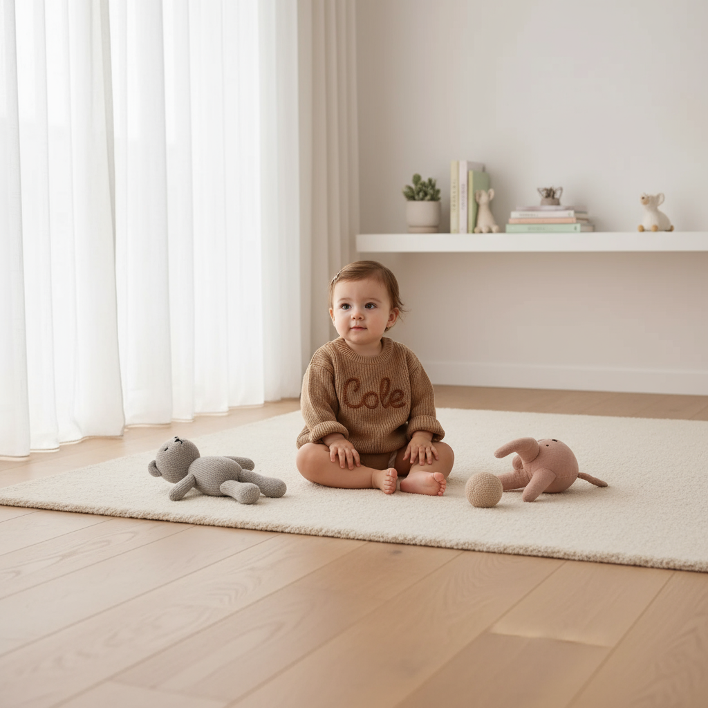 Baby girl in nursery - with toys