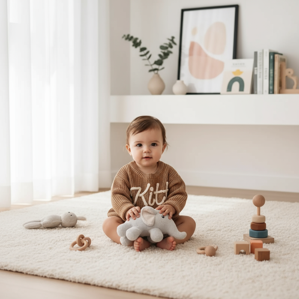 Baby girl in nursery - with toys