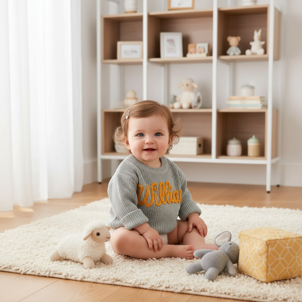 Baby girl in nursery - with toys