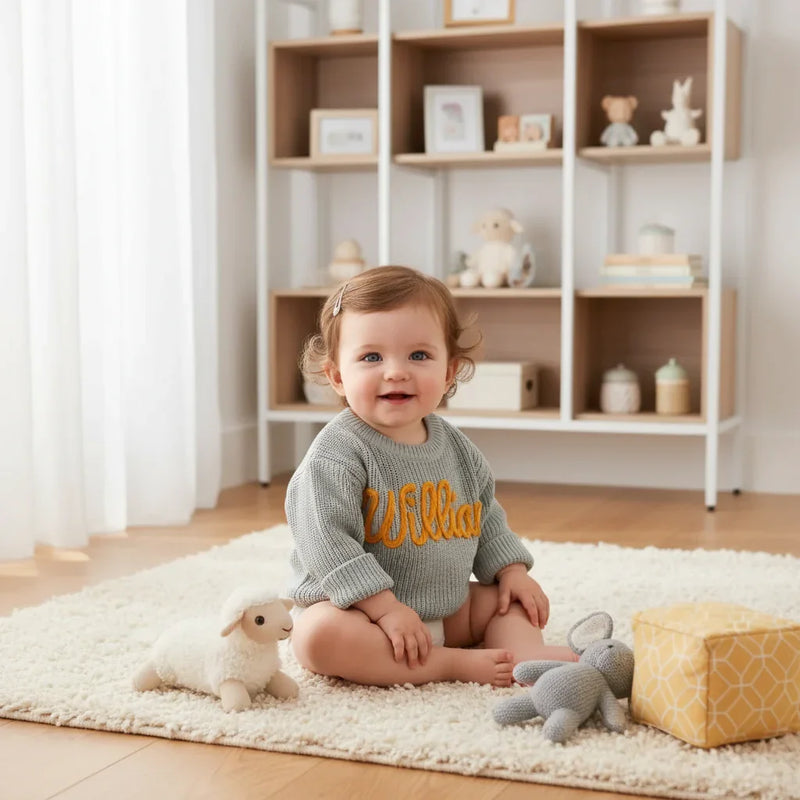 Baby girl in nursery - with toys