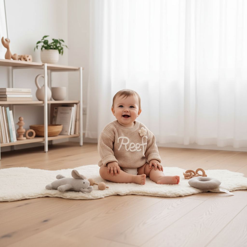 Baby girl in nursery - with toys