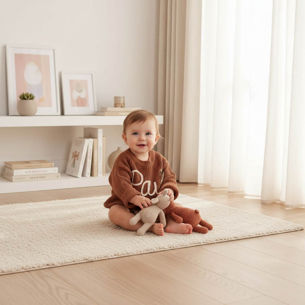 Baby girl in nursery - with toys