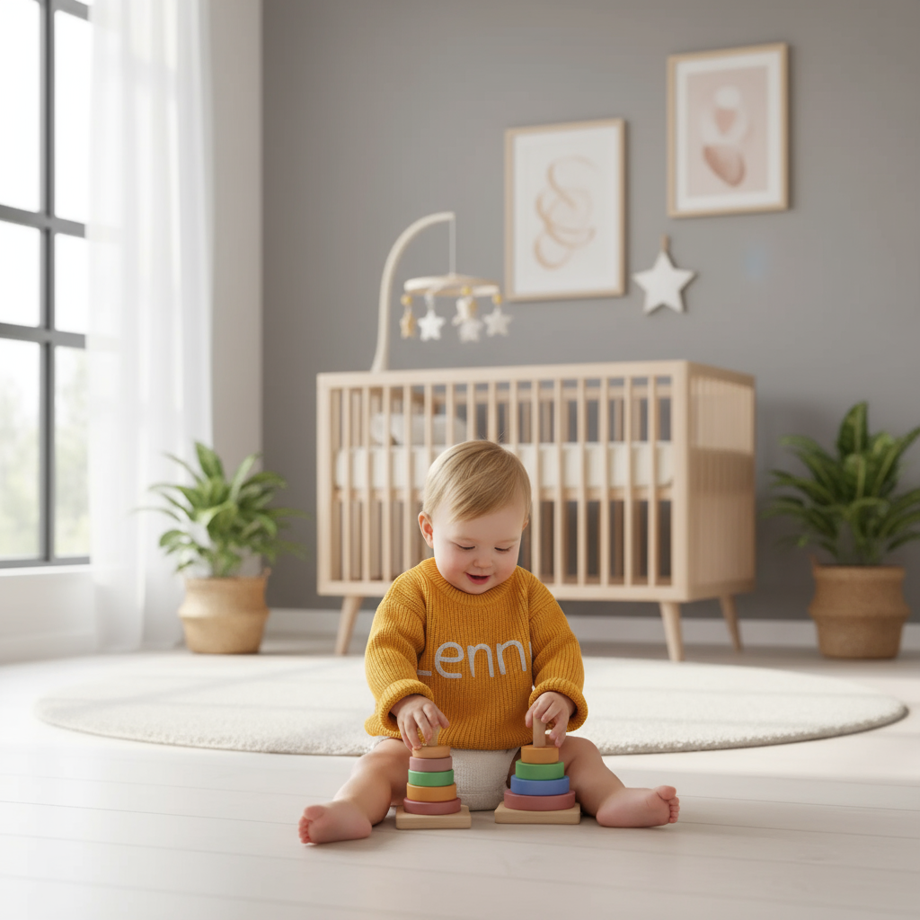 Baby girl playing in nursery