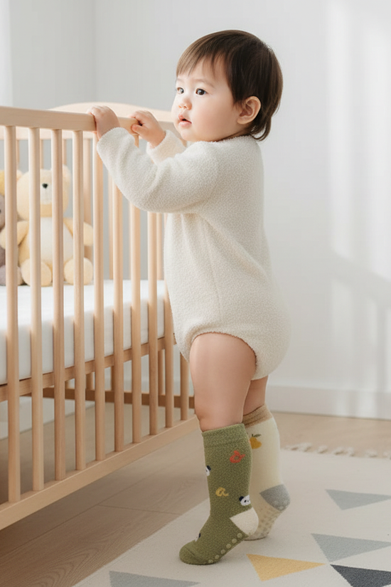 Baby girl side view standing