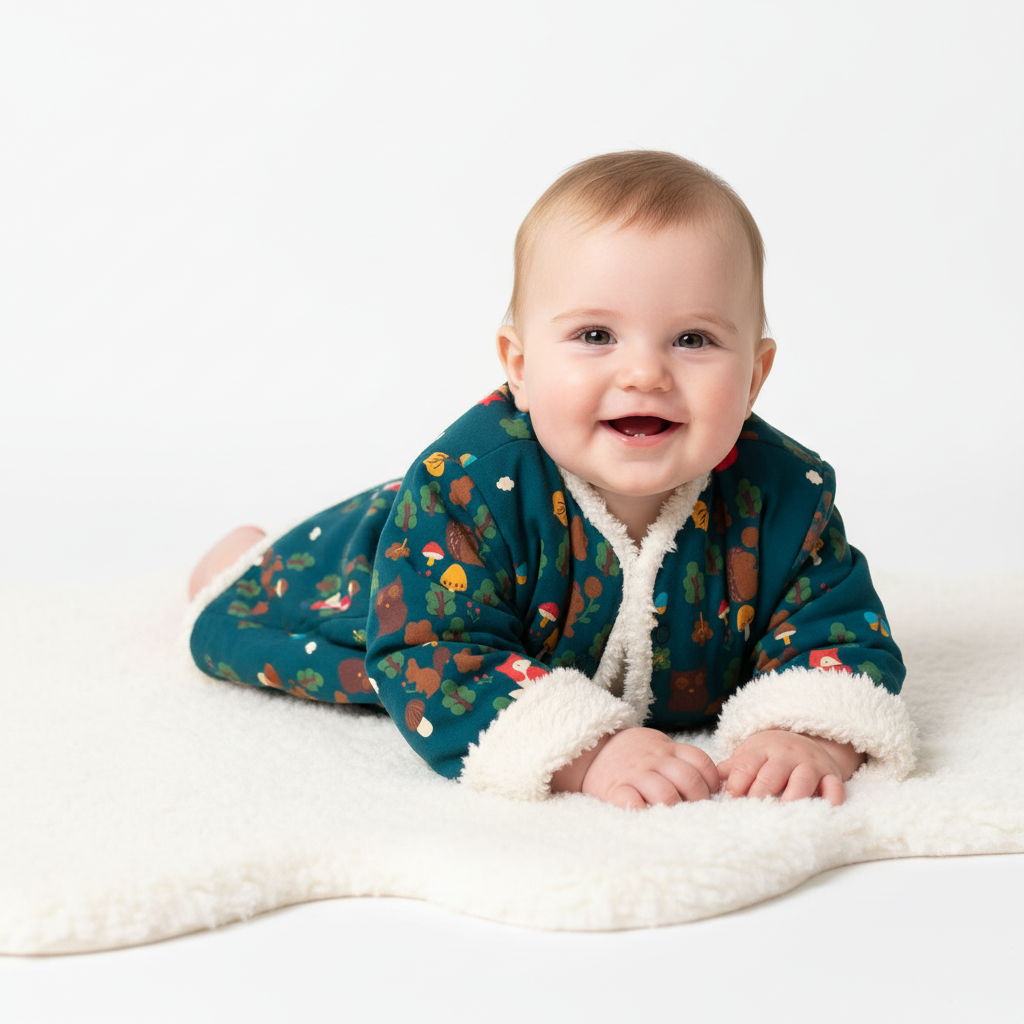 Baby in woodland jacket - sitting