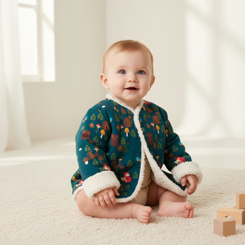 Baby in woodland jacket - studio