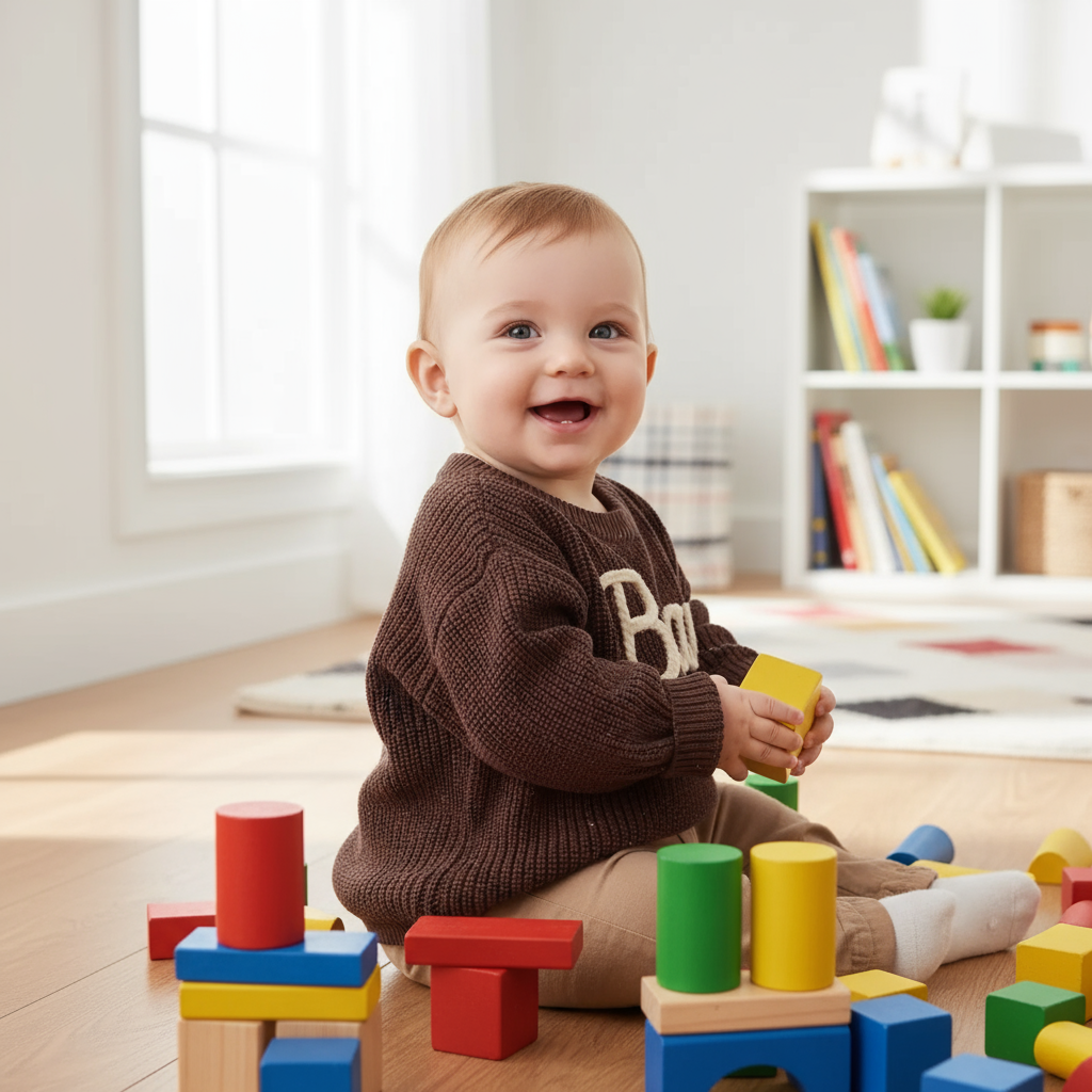 Baby three-quarter angle with blocks