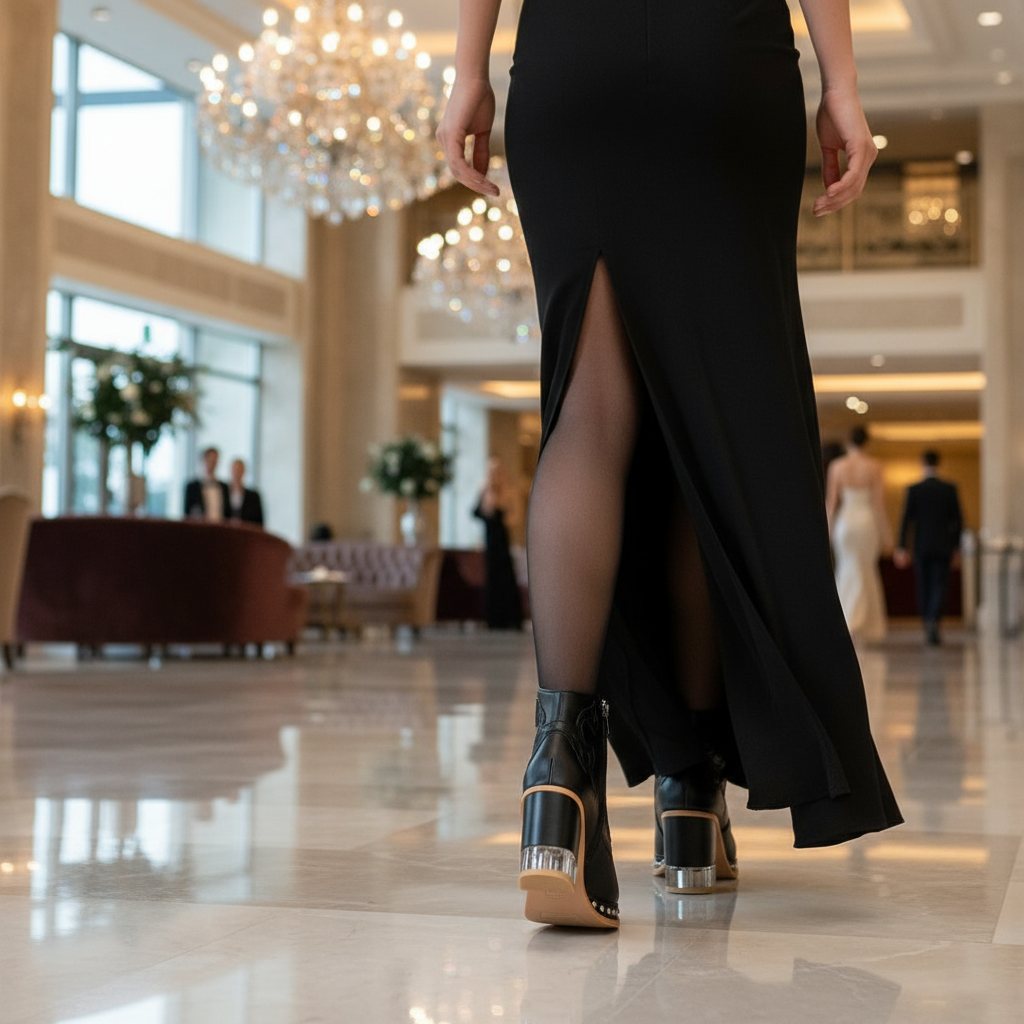 Back view in hotel lobby