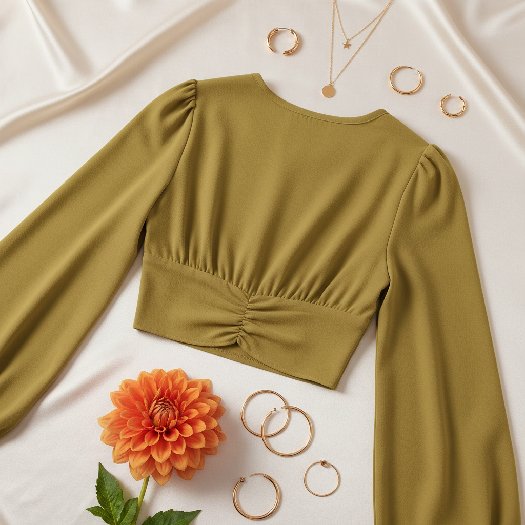 Back view on cream surface with gold hoops and orange dahlia