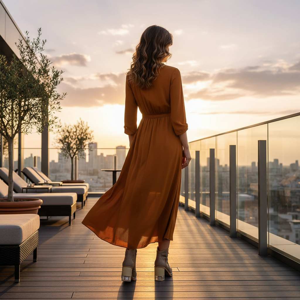 Back view on rooftop terrace