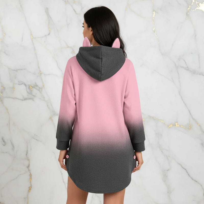 Back view showing buttons and curved hem