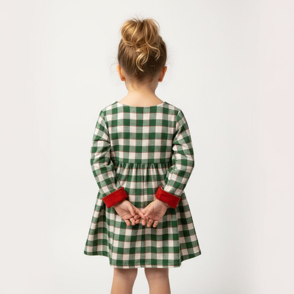 Back view showing plaid pattern
