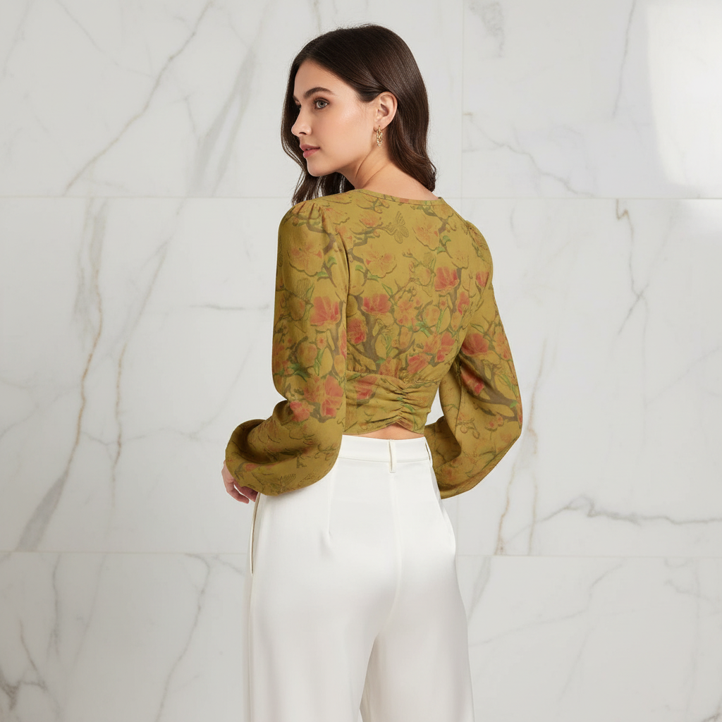 Back view showing ruched detail