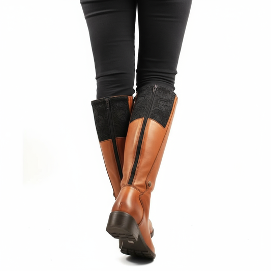 Tartan Lined Star Tan Leather Long Leg Boots