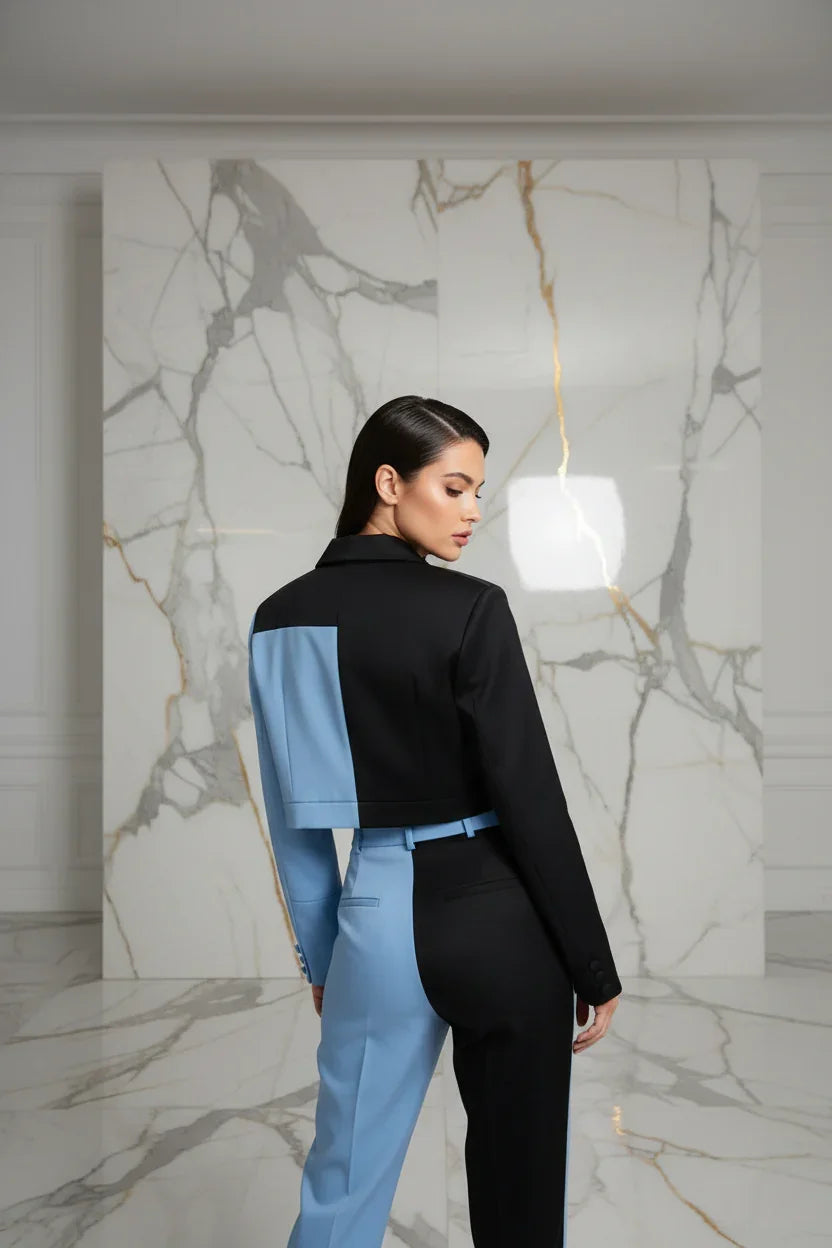 Back view with elegant over-shoulder look